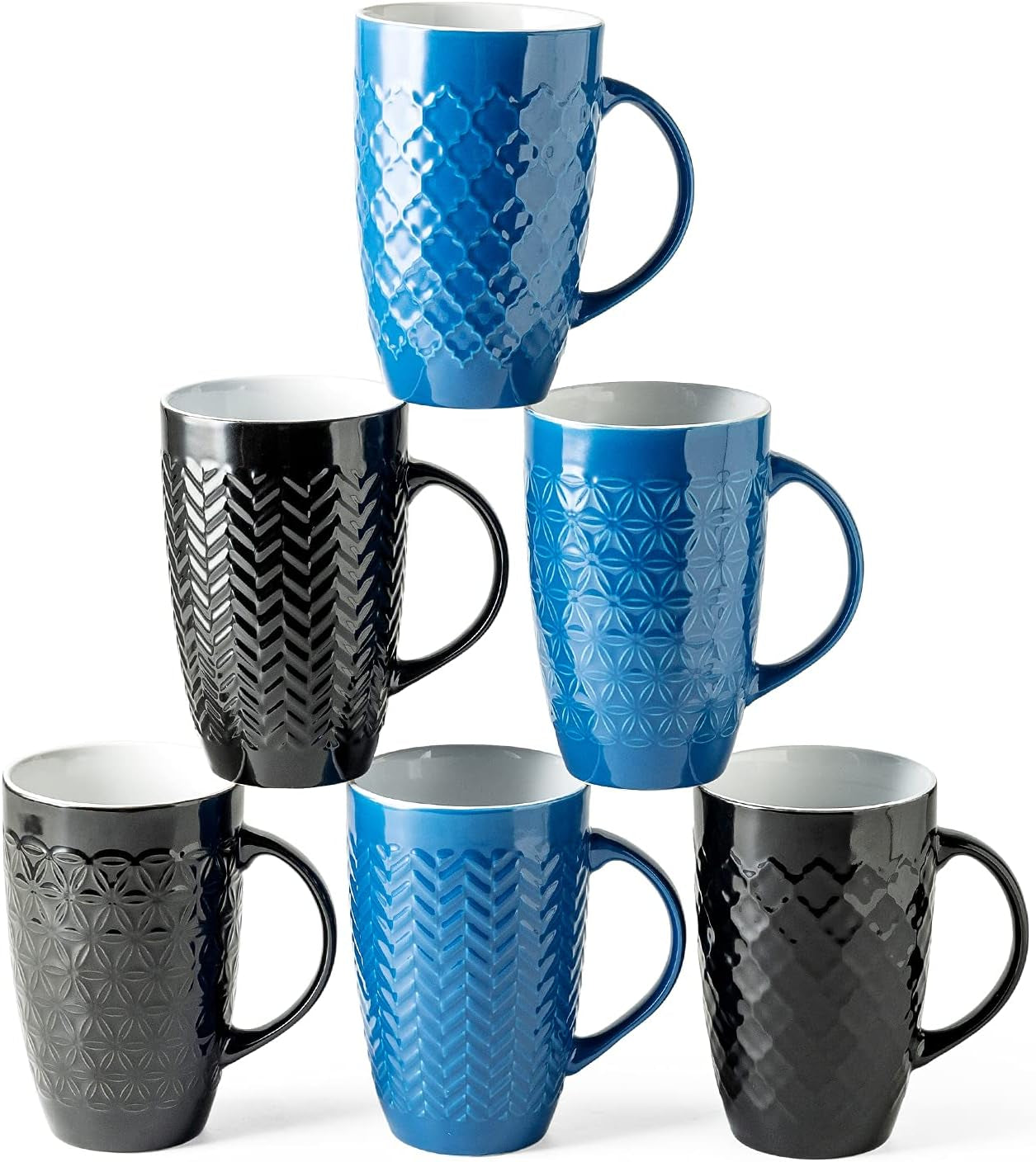 Stylish Large Coffee Mugs Set of 6 - 20Oz Scratch Resistant Ceramic Mugs with Geometric Patterns for Coffee, Tea, and More - Dishwasher & Microwave Safe