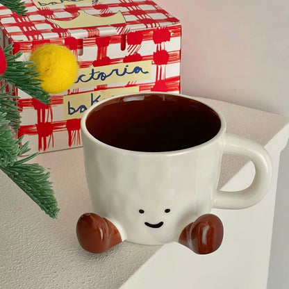 Adorable Ceramic Coffee Mug Feet Cup Beverage Container Funny Latte Milk Mug Cute Smiling Face Ceramic Cup Foot-Shaped Mug