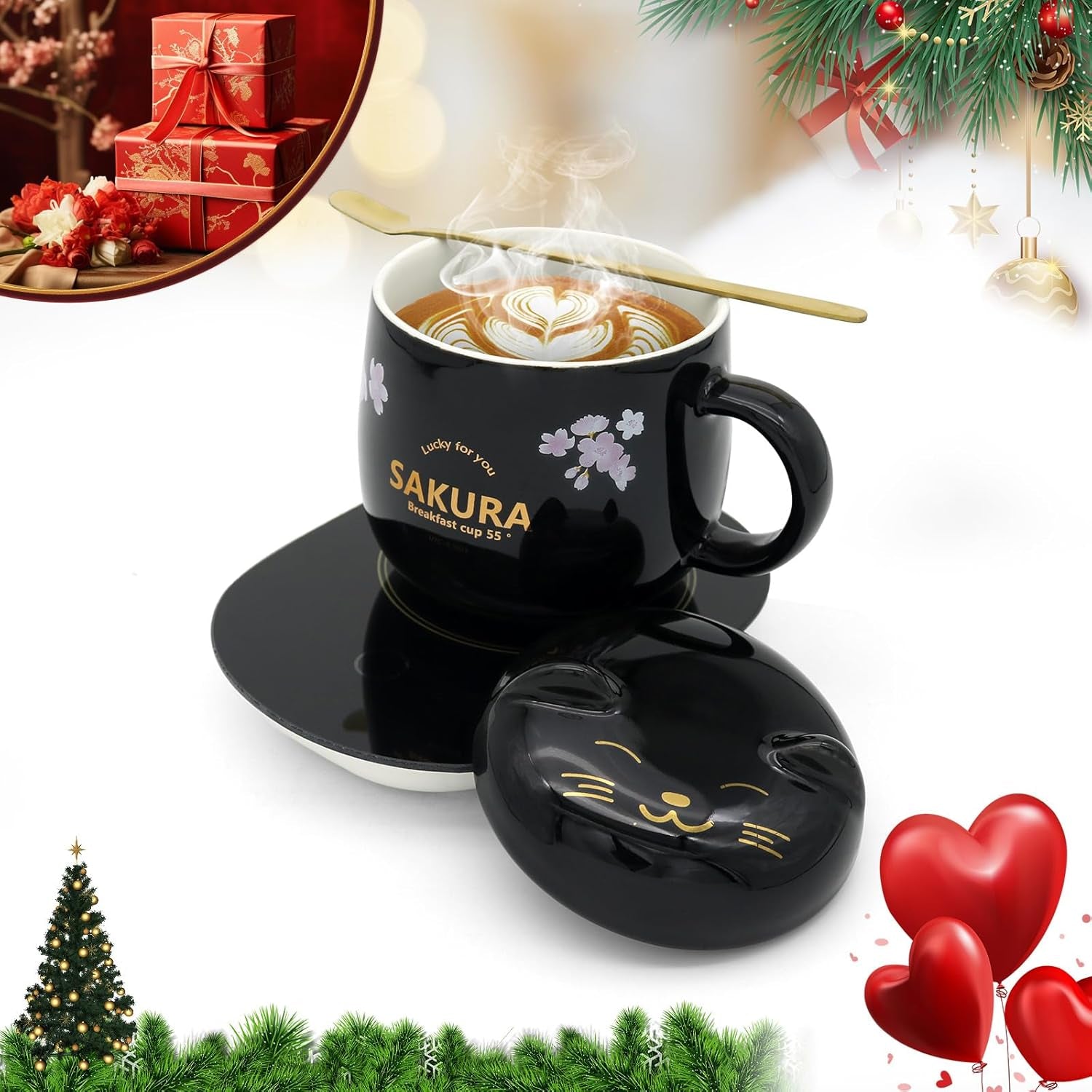 Coffee Mug with Warmer - Cute Mug Warmer Cup Warmer Beverage Coffee Warmer for Desk Coffee Warmer with Mug Set with Auto Shut off Smart Coffee Warmer Is the Gift with a Birthday Gift Box Black