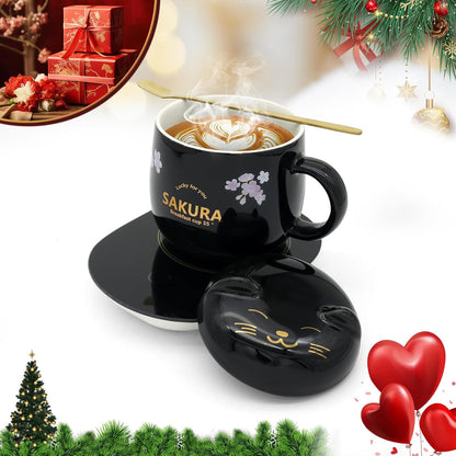 Coffee Mug with Warmer - Cute Mug Warmer Cup Warmer Beverage Coffee Warmer for Desk Coffee Warmer with Mug Set with Auto Shut off Smart Coffee Warmer Is the Gift with a Birthday Gift Box Black