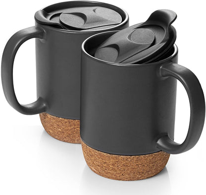 Stylish 15 Oz Ceramic Coffee Mug Set of 2 with Cork Bottom – Perfect for Home or Office!