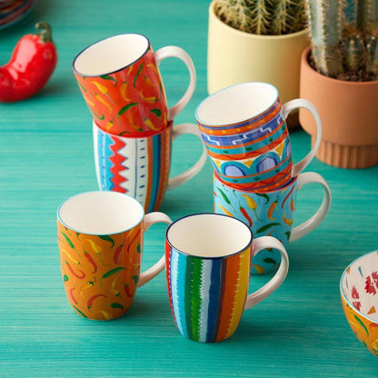 13 Fl. Oz. Multi-Colored Caliente Porcelain Mug (Set of 6)
