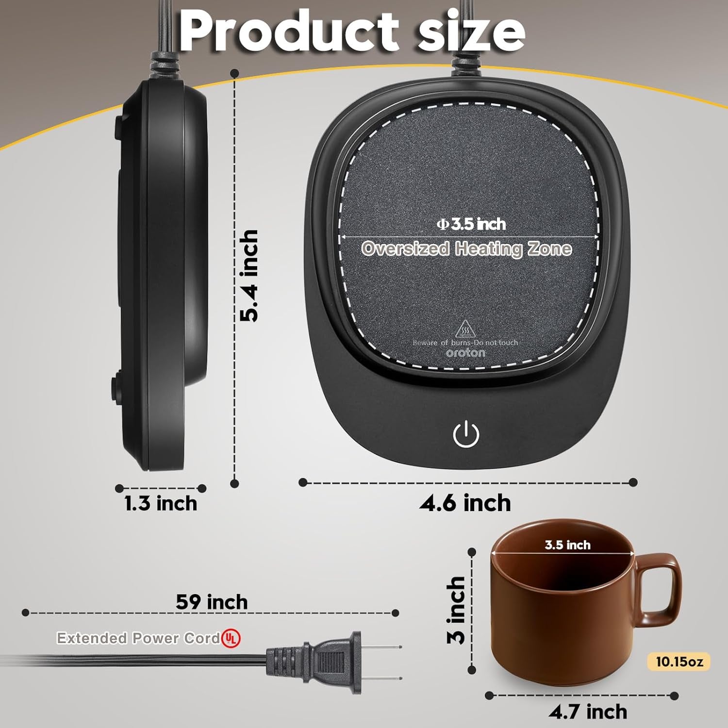 Premium Mug Warmer for Coffee and Tea - Smart Desktop Cup Warmer with Auto Shut Off, 3 Temperature Settings & Included Mug - Perfect for Home & Office Use (Black)