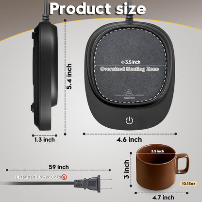 Premium Mug Warmer for Coffee and Tea - Smart Desktop Cup Warmer with Auto Shut Off, 3 Temperature Settings & Included Mug - Perfect for Home & Office Use (Black)
