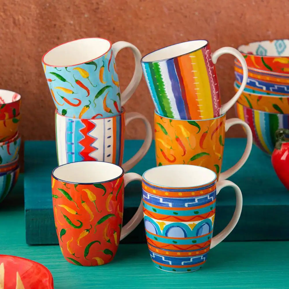 13 Fl. Oz. Multi-Colored Caliente Porcelain Mug (Set of 6)