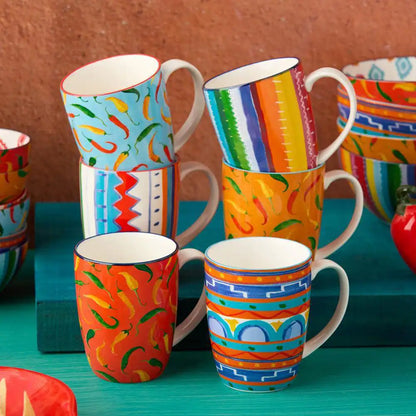 13 Fl. Oz. Multi-Colored Caliente Porcelain Mug (Set of 6)