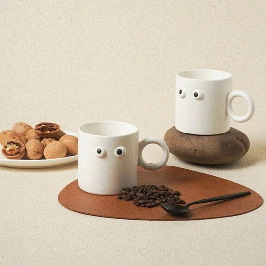 Big Eyes Handmade Ceramic Coffee Mug - Unique, Cute, and Funny