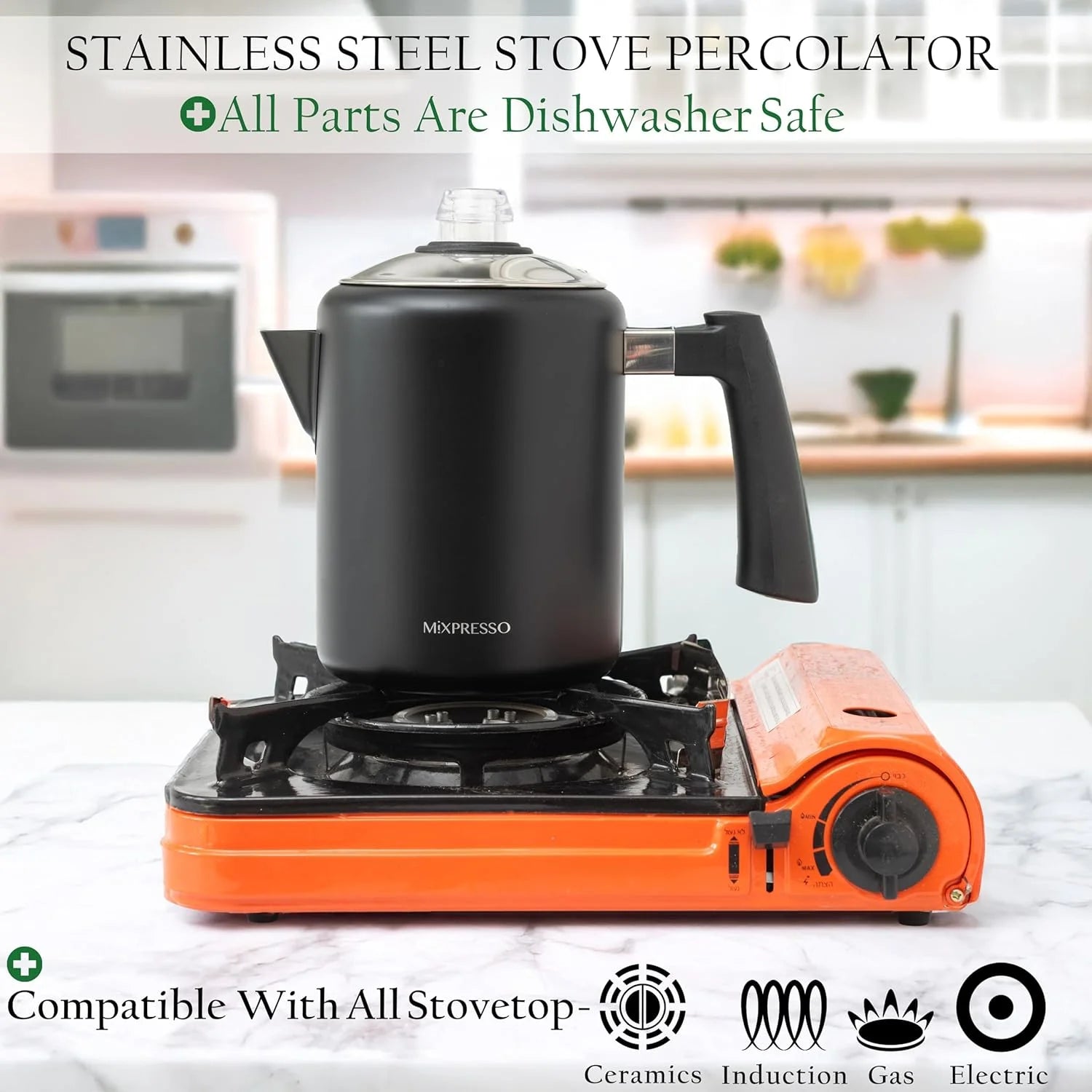 Black Stainless Steel Coffee Percolator Stovetop, Percolator Coffee Pot.