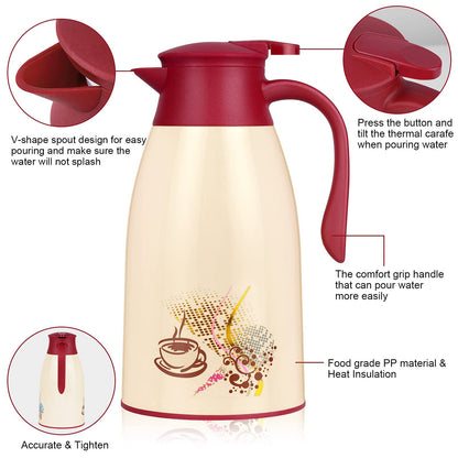 Acechef 40.5 Oz Glass Lined Thermal Carafe, Insulated Coffee Carafe, Coffee T...
