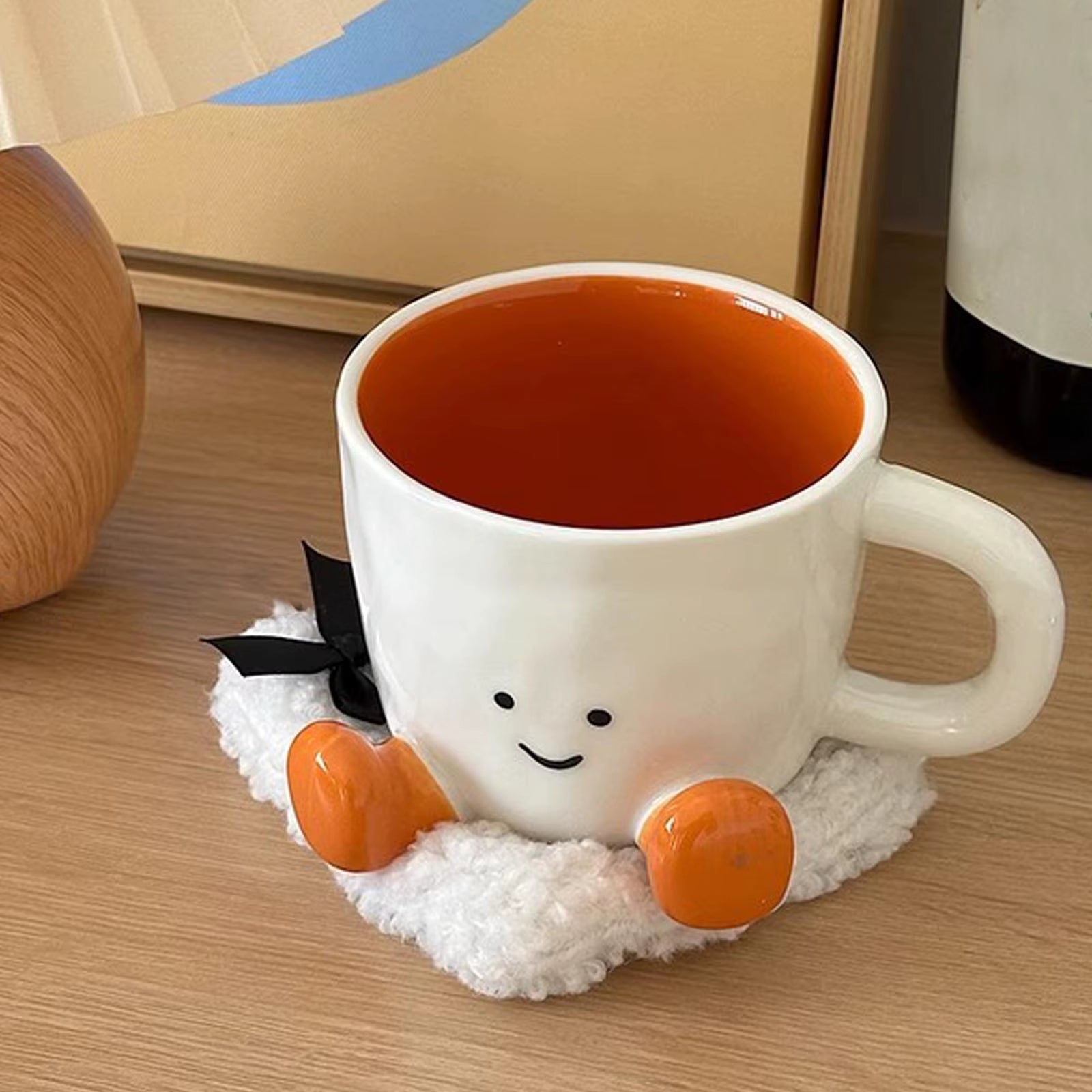 Adorable Ceramic Coffee Mug Feet Cup Beverage Container Funny Latte Milk Mug Cute Smiling Face Ceramic Cup Foot-Shaped Mug