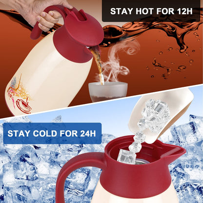 Acechef 40.5 Oz Glass Lined Thermal Carafe, Insulated Coffee Carafe, Coffee T...