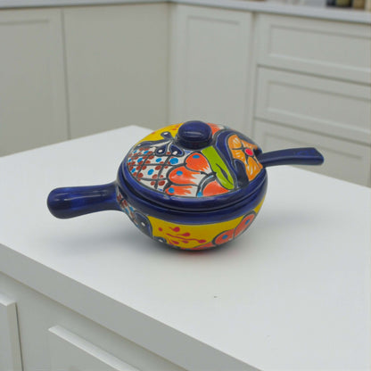 Talavera Salsa Bowl with Lid | Hand-Painted Ceramic Salsera
