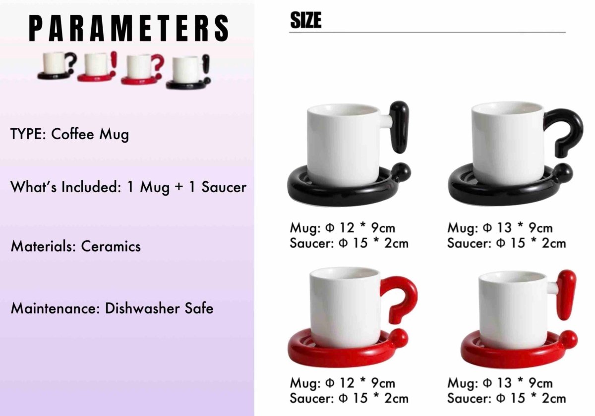 Handmade !? Ceramic Coffee Mug with Saucer - Unique Cute Funny Novelty