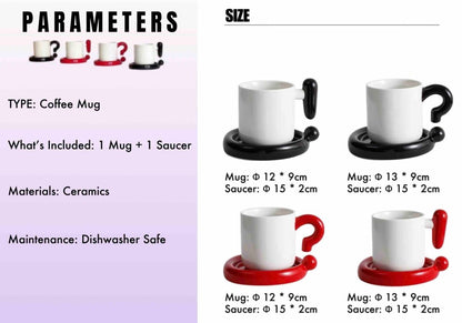Handmade !? Ceramic Coffee Mug with Saucer - Unique Cute Funny Novelty