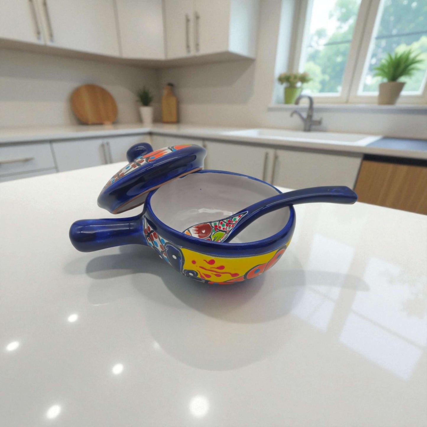 Talavera Salsa Bowl with Lid | Hand-Painted Ceramic Salsera