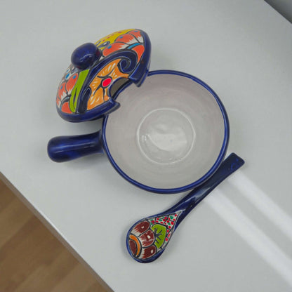 Talavera Salsa Bowl with Lid | Hand-Painted Ceramic Salsera