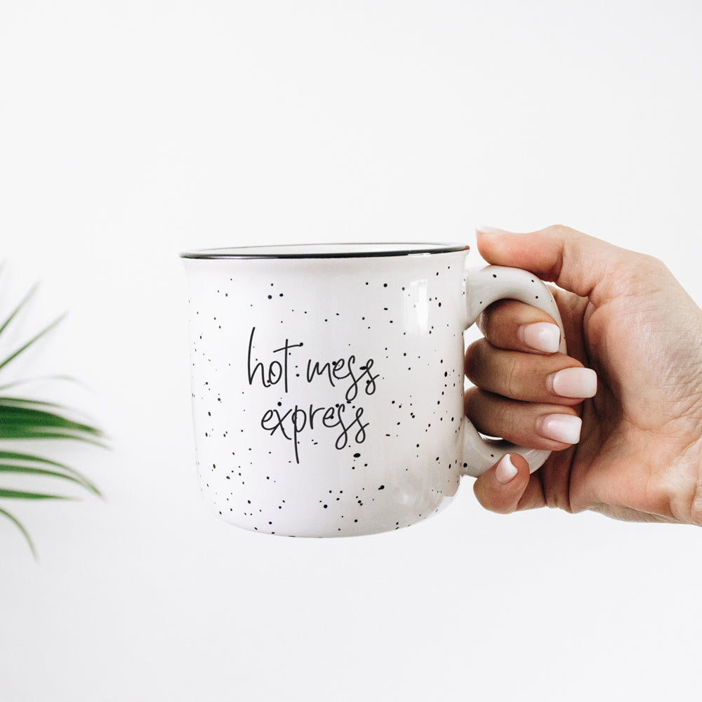 Hot Mess Express Oversized Campfire Mug Black Rim Limited Edition, Double-Sided